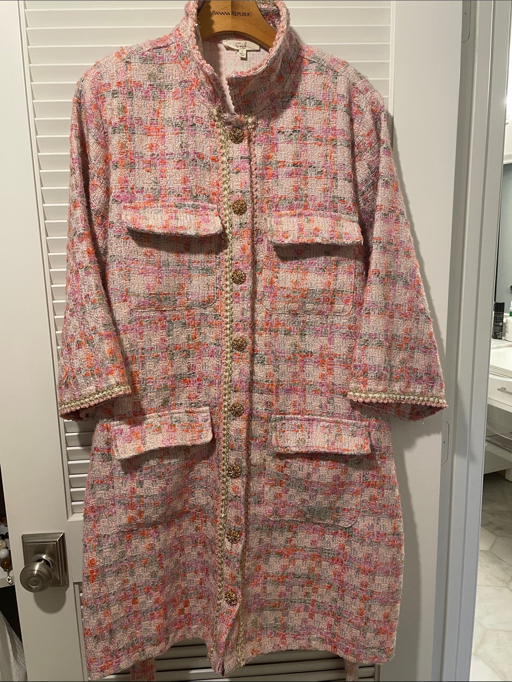 Easel Pink Tweed Trench Coat